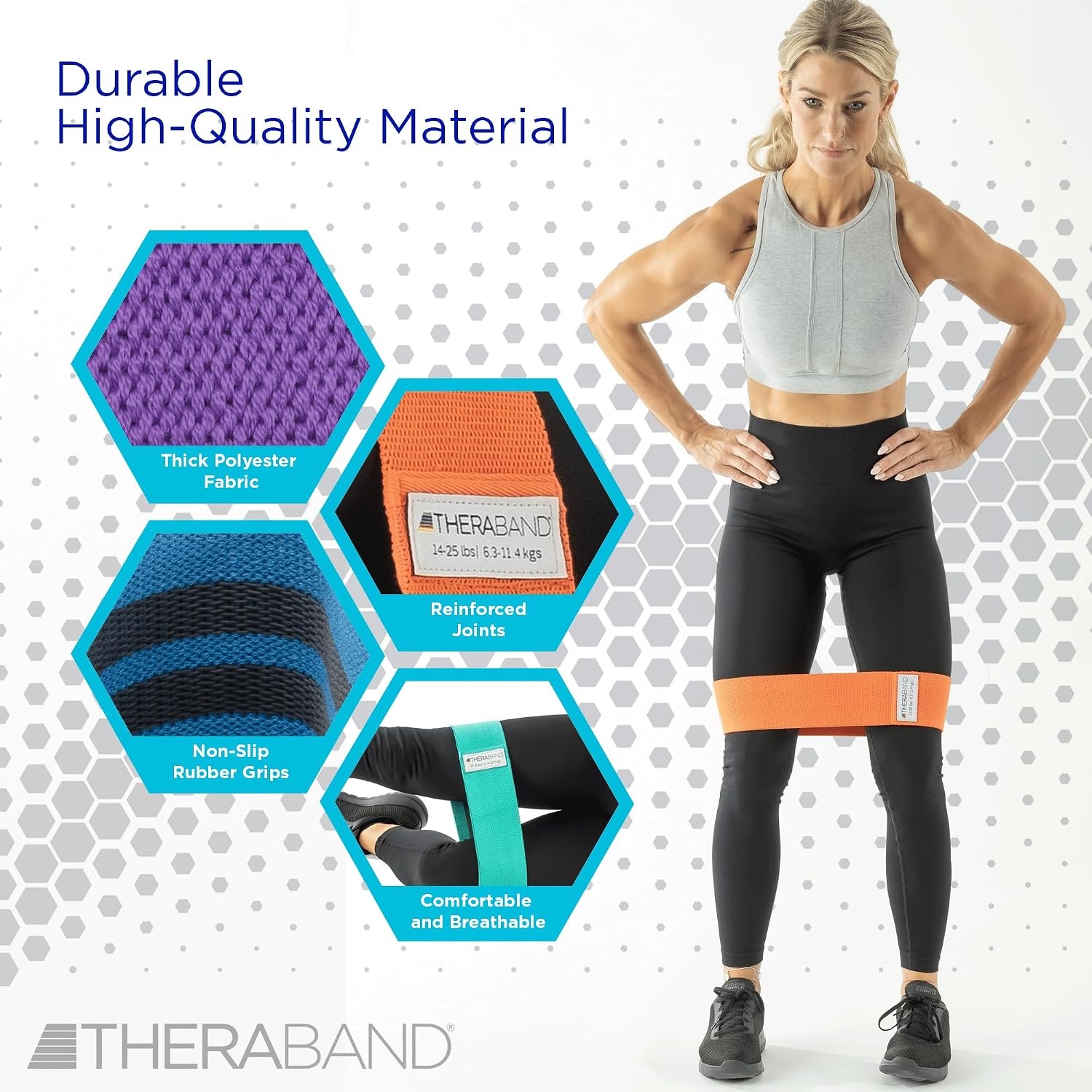 image:imageTHERABAND Glute Band Loops Resistance Exercise Set Workout Multicolored  THERABAND elastic resistance band for exercise strength training physical therapy and athome workouts