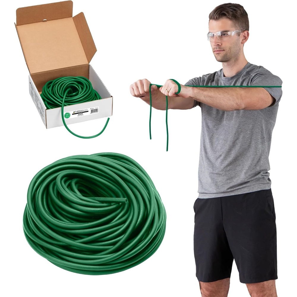 image:imageTHERABAND Resistance Tubing Green Heavy Level 3 100 ft Roll LatexFree ProfessionalGrade Exercise Tube for Body amp Core Workouts CuttoLength ColorCoded Lightweight amp Versatile