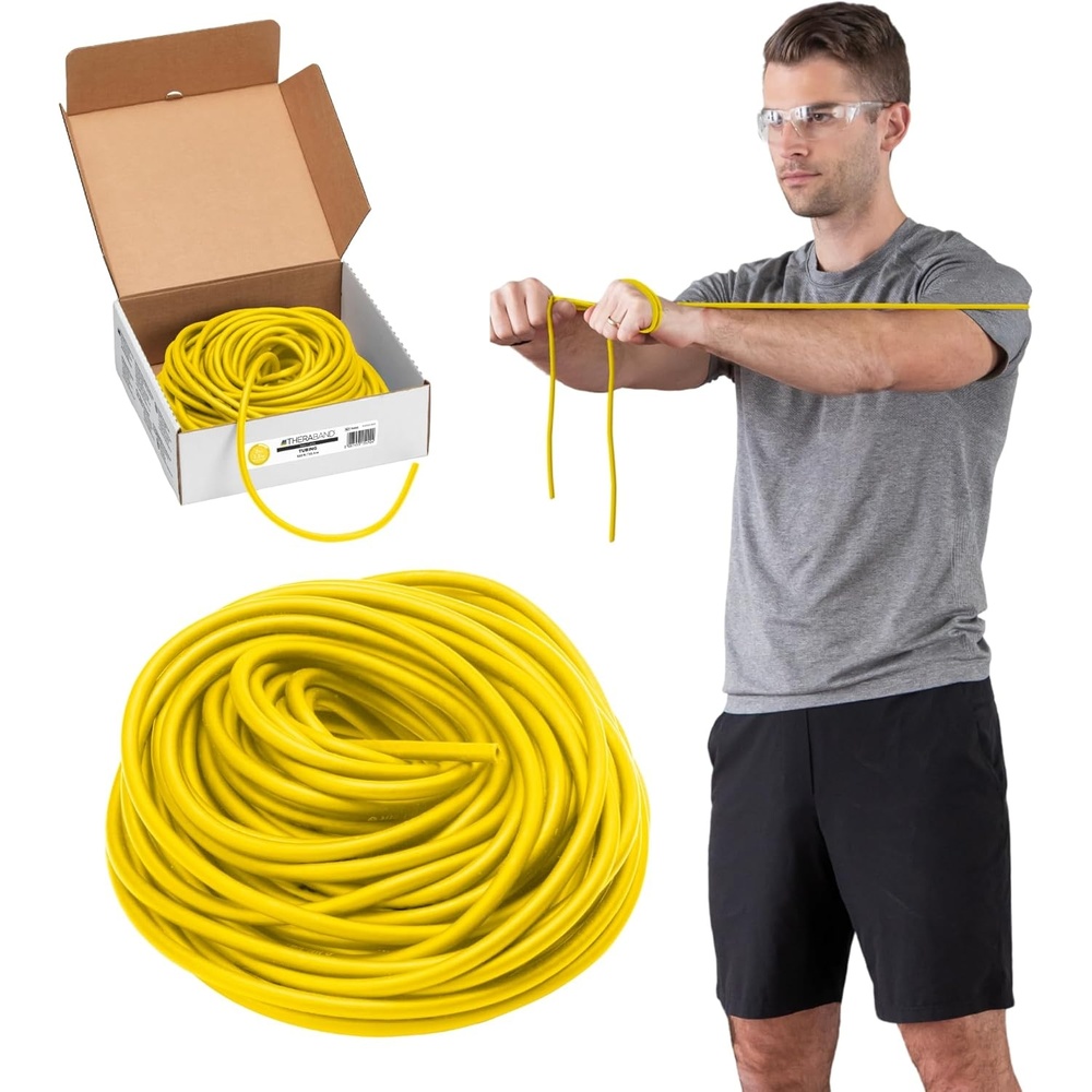 image:imageTHERABAND Resistance Tubing Yellow Light Level 1 100 ft Roll LatexFree ProfessionalGrade Exercise Tube for Body amp Core Workouts CuttoLength ColorCoded Lightweight amp Versatile