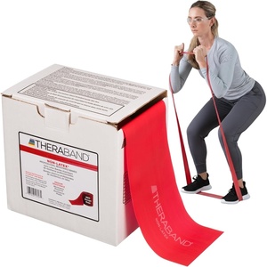 image:imageTHERABAND Resistance Band 50Yard Roll Latex Elastic Band for Exercise Stretching Physical Therapy Yoga Pilates Home Workouts CuttoLength ColorCoded LevelsRed  Medium