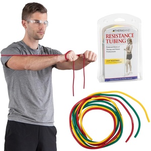 image:imageTHERABAND Resistance Tubes Set 5 ft Latex Exercise Band YellowRedGreen  Professional TheraBand elastic resistance for exercise physical therapy and athome workoutsResistance Tubing Set