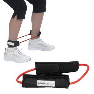 image:imageTHERABAND Resistance Tubes with Padded Cuffs 12 Red Medium Level 2  Durable rubber For home travel gym Elastic fitness strength trainingLevel 2  Medium  Red